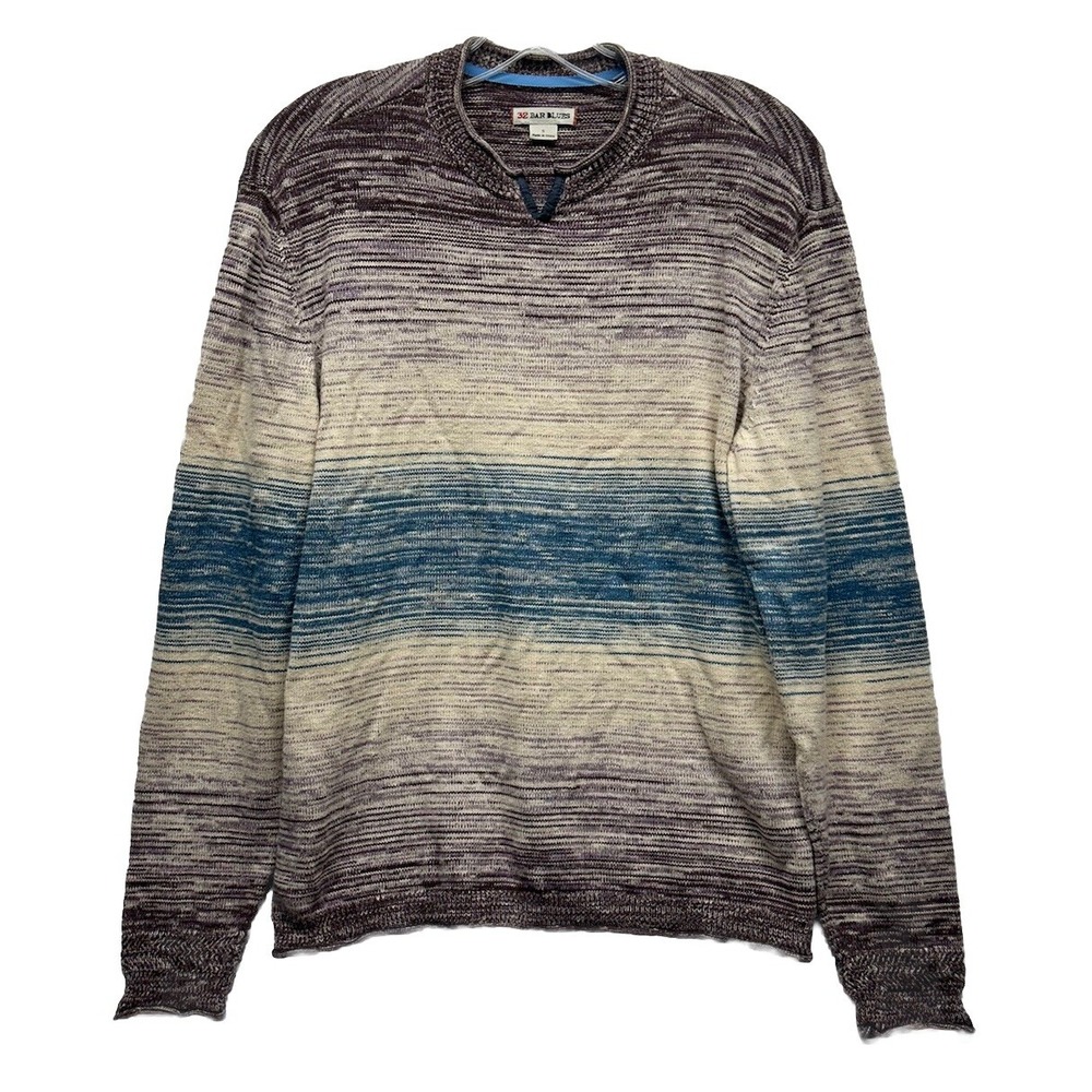 32 Bar Blue Mens Size S Beige Long Sleeve Misty Morning Pullover Sweater (L5)
